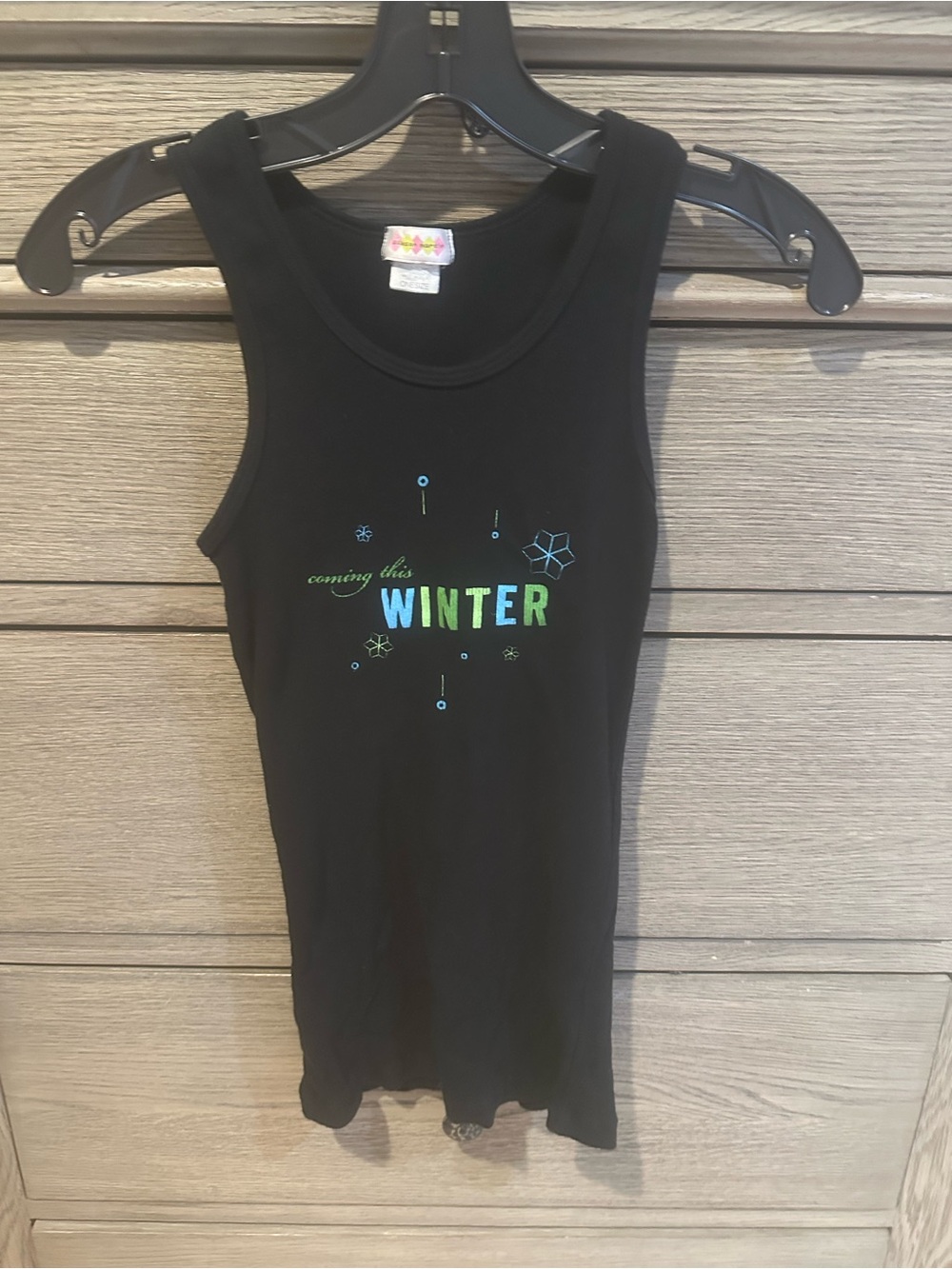 Womens maternity Black 'coming this winter” Graphic Tank Top. One Size